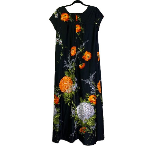 TROPICANA Vintage Black Floral Hawaiian Mumu Dress‎ - Picture 11 of 13